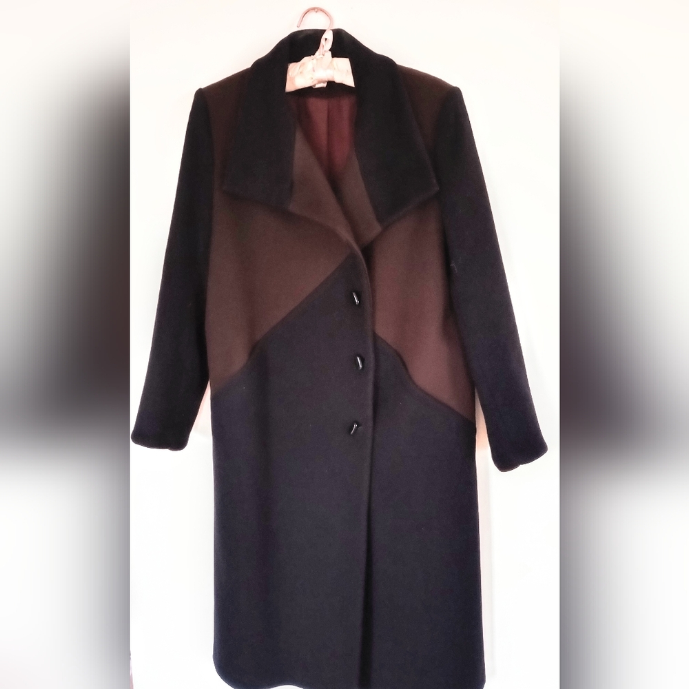 100%PURE WOOL DRESSY COAT BLACK/BROWN BY JACOBSON'S SIZE SMALL/MEDIUM
